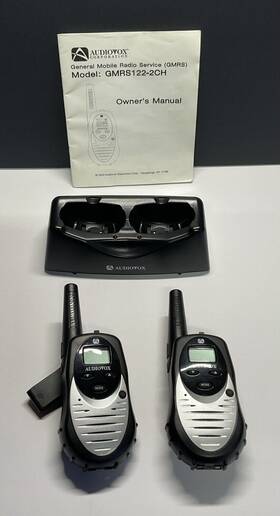 122-2ch Audiovox 2 Gmrs 22 Channel 2-way Radios Backlit Lcd Black- Used
