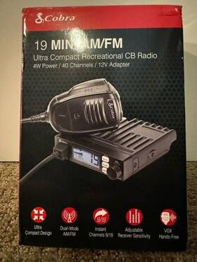 Cobra 19-mini 19 Mini Am Fm Ultra Compact Recreational Cb Radio 4w Power 40 Ch 12v Adapt