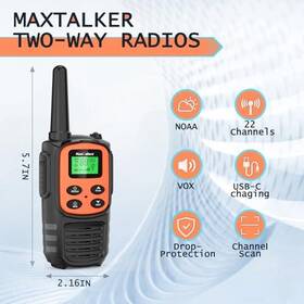 Maxtalker 721545830340 Rechargeable Walkie Talkies With 22 Channels - Multicolor
