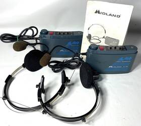 75-108 Midland Nice Pair Of Hands Free Fm Two Way Radios - 49 Mhz Model Working