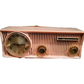 57cs Motorola - 1a Vacuum Tube Clock Radio Mid-century Pink Moves No Sound
