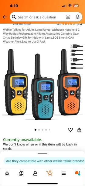 Wishouse 733424921575 Walkie Talkies Rechargeable For Kids Adults Long Rangexmas Birthday