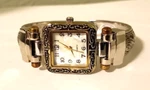 Women's Mother Of Pearl Dial Ornate Hinged Cuff Bracelet Watch New Battery. Fixed Price $16.99.