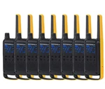 Motorola T470 Two Way Radio 8-PACK Walkie Talkies Black/yellow License Free. Fixed Price $372.00.
