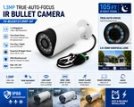 1.3MP Auto Focus Bullet Security Camera 2.8-12MM Varifocal Ir Poe IP66. Fixed Price $24.00.