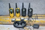 Uniden Gmrs 2-WAY Radio Walkie Talkies Yellow Black Noaa 4PC W/ Desktop Charger. Fixed Price $39.49.