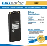 9.6V 1700MAH Nimh Battery For Icom BP-195, BP-196, BP-196H, BP-196R. Fixed Price $25.00.