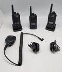 3 Motorola RMU2080D Two Way Radio - Charger Docks, 1 Mic & Belt Clips Tested. Fixed Price $299.99.