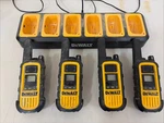 Dewalt Heavy-duty 2-WATT Walkie-talkie 4 Pack W/ Bank Charger, DXFRS800B. Fixed Price $175.00.