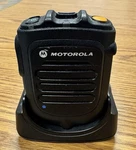 Motorola Desktop Two-way Radio Black With Charger And Charging Base. Fixed Price $250.00.