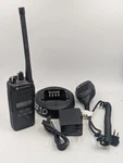 Motorola CP185 Portable Radio 16 Channel With Battery, Charger, Remote Mic, Used. Fixed Price $139.00.