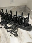 6 Motorola CLS1410 Two-way Radios With Charger, Earpieces & Belt Clips (lot #2). Fixed Price $225.00.