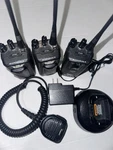 Motorola CP100D Uhf Two Way Radio Lot Of 3 + Speaker Mic Charger AAH87YDC9JC2AN. Fixed Price $400.00.