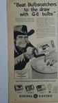 1956 General Electric Lamps Light Bulbs Clint Walker Star Of Cheyenne Tv Ad. Fixed Price $9.99.