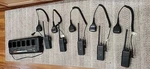 Motorola CP100D Radio, Set Of 4 Radios, With Lapel Mics, Charging Base. Fixed Price $670.00.