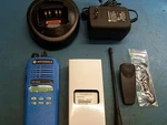 Motorola HT1250 Uhf 450-512MHZ 128 Channel AAH25SDF9AA5AN Blue Mint Tested. Fixed Price $275.00.