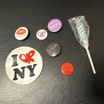 Olivia Rodrigo Guts Button Pins Set Of 5, Sticker, Lollipop Nyc Pop-up. Fixed Price $14.99.