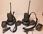Lot Of 2 Motorola HT750 Handie-talkie Ext Mics Radios & Chargers Tested. Fixed Price $99.97.